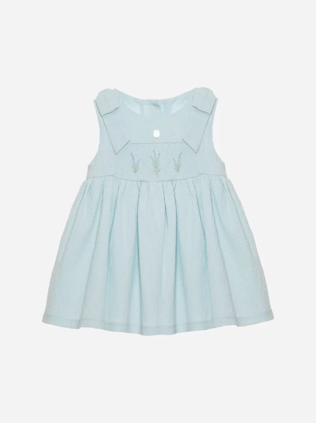 Baby Patachou Aqua Green Dress With Lavender Flower Embroideries