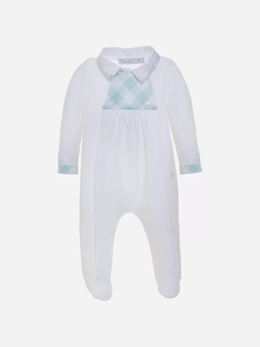 Baby Patachou Baby Boy Babygrow In White And Blue Plaid