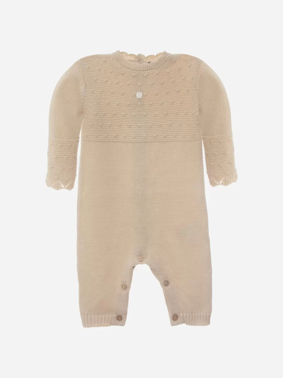 Baby Patachou Beige Knit Babygrow For Unisex