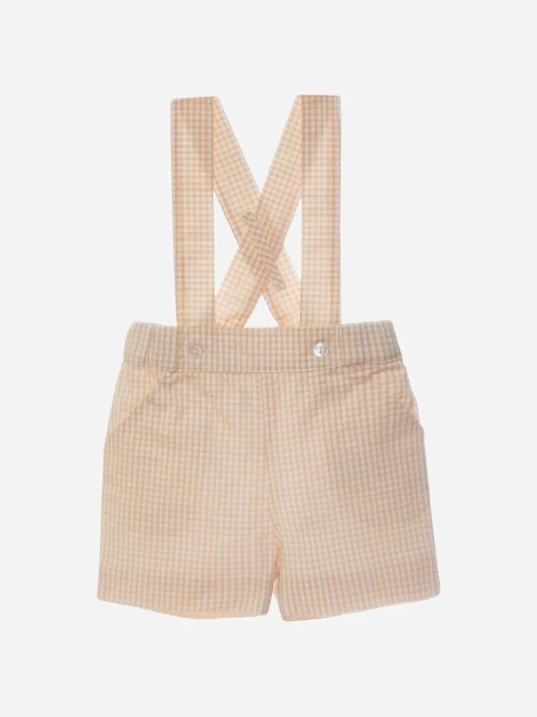 Baby Patachou Beige Seersucker Checkered Overall Shorts