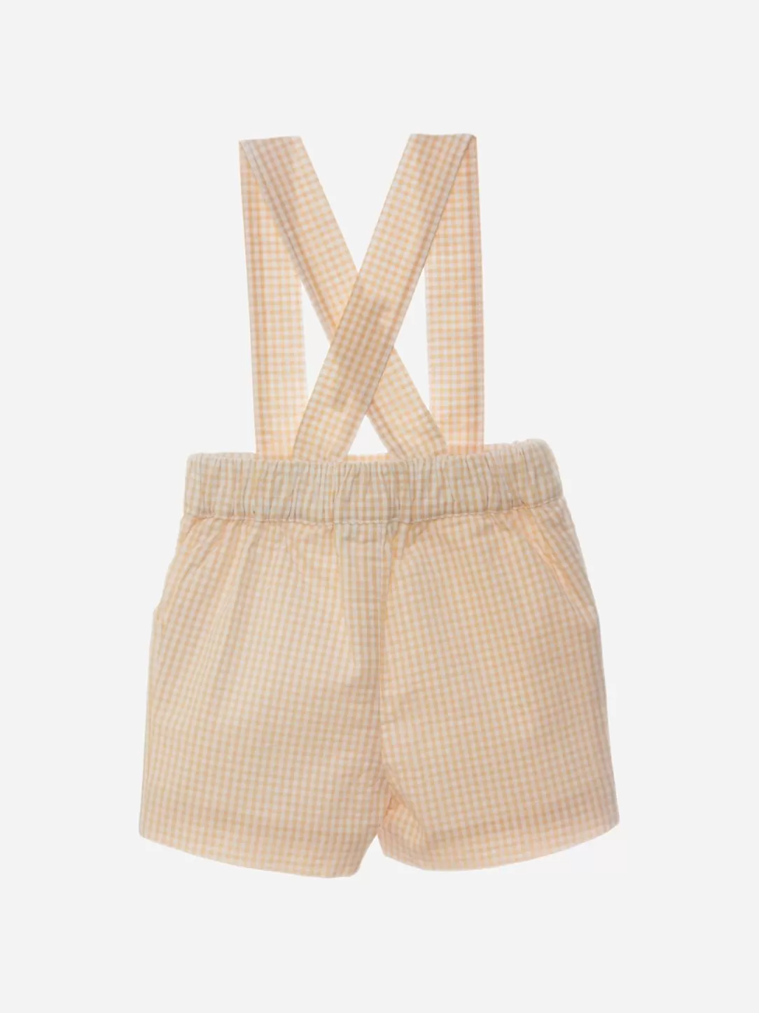 Baby Patachou Beige Seersucker Checkered Overall Shorts