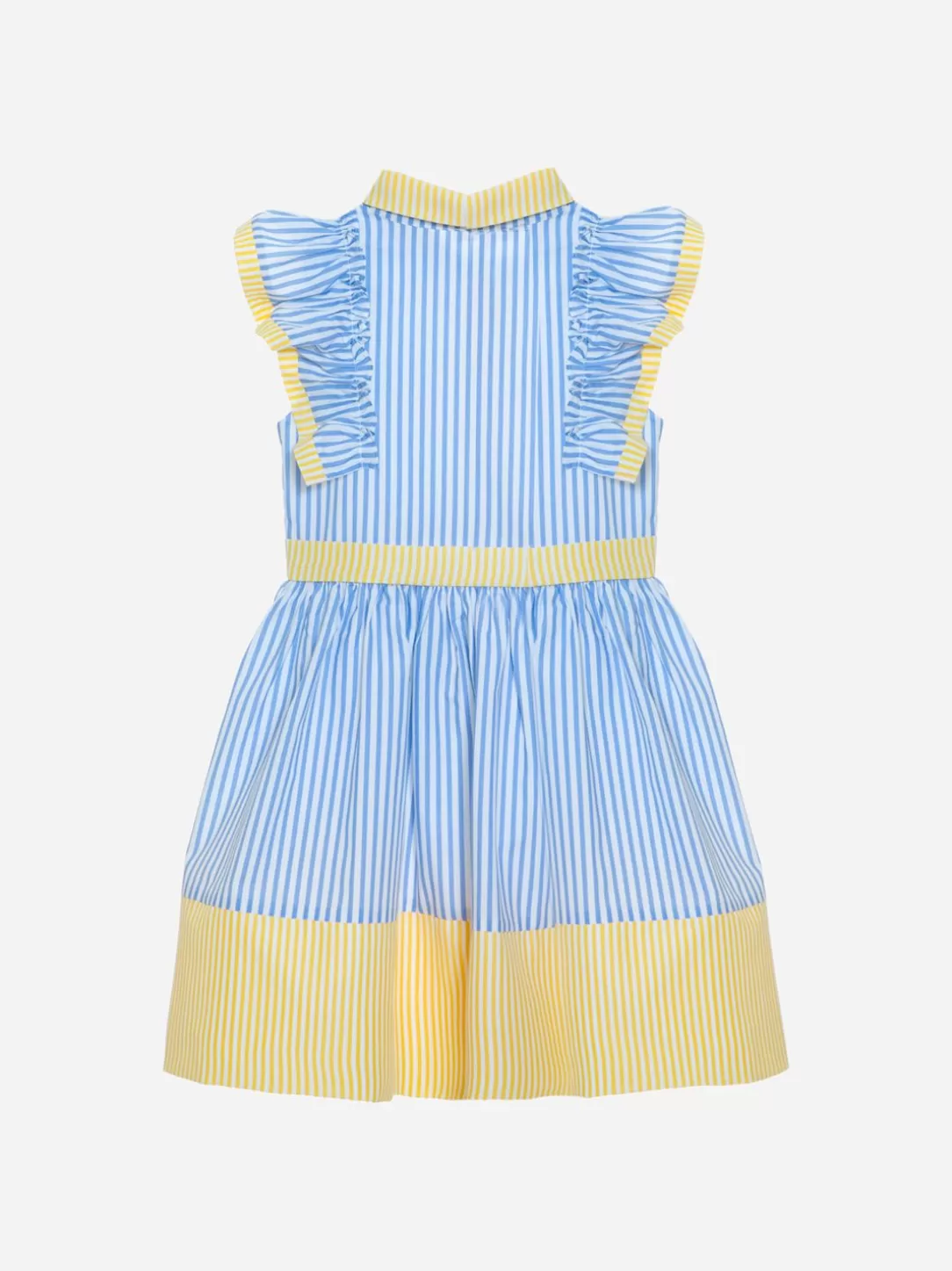 Girl Patachou Blue And Yellow Striped Dress With Bow