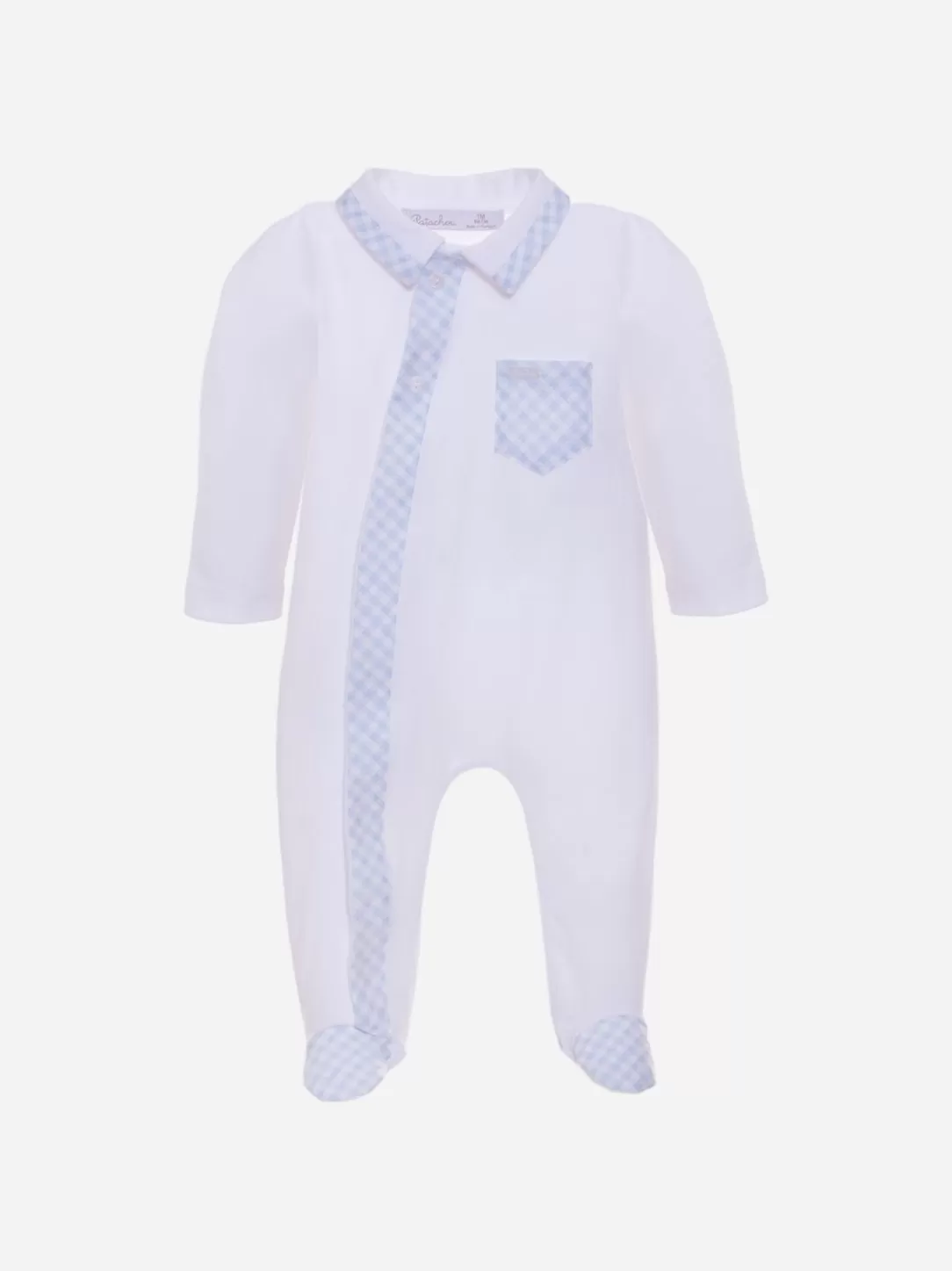 Baby Patachou Blue Baby Boy Babygrow With Plaid Details