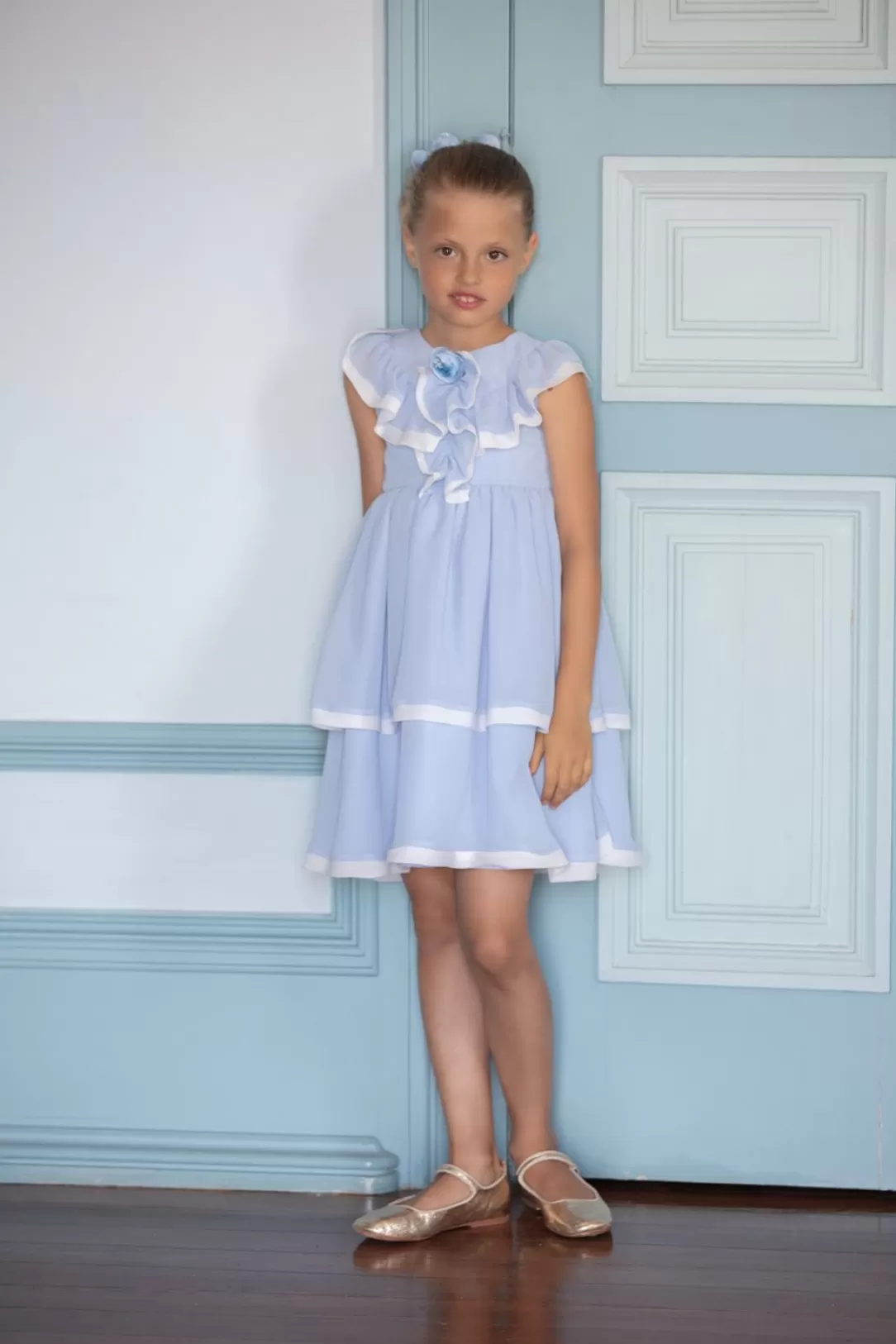 Girl Patachou Blue Girls Dress Decorated With A Rose
