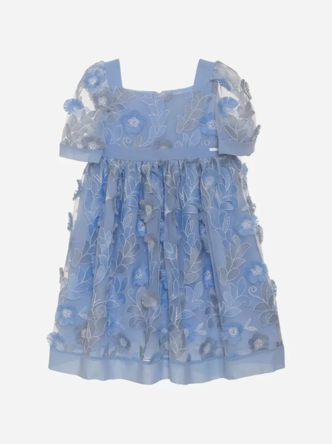 Girl Patachou Blue Girls Dress With Floral Tulle