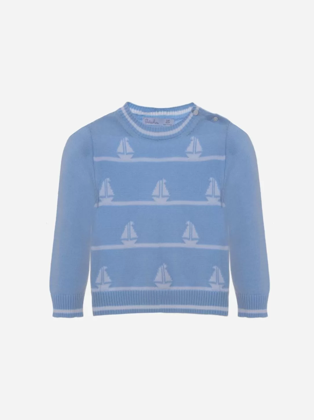 Boy Patachou Blue Knitted Sweater With Boats