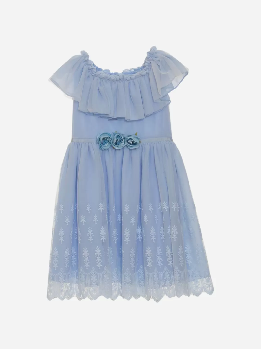 Girl Patachou Blue Lace Girls Dress Decorated With Roses