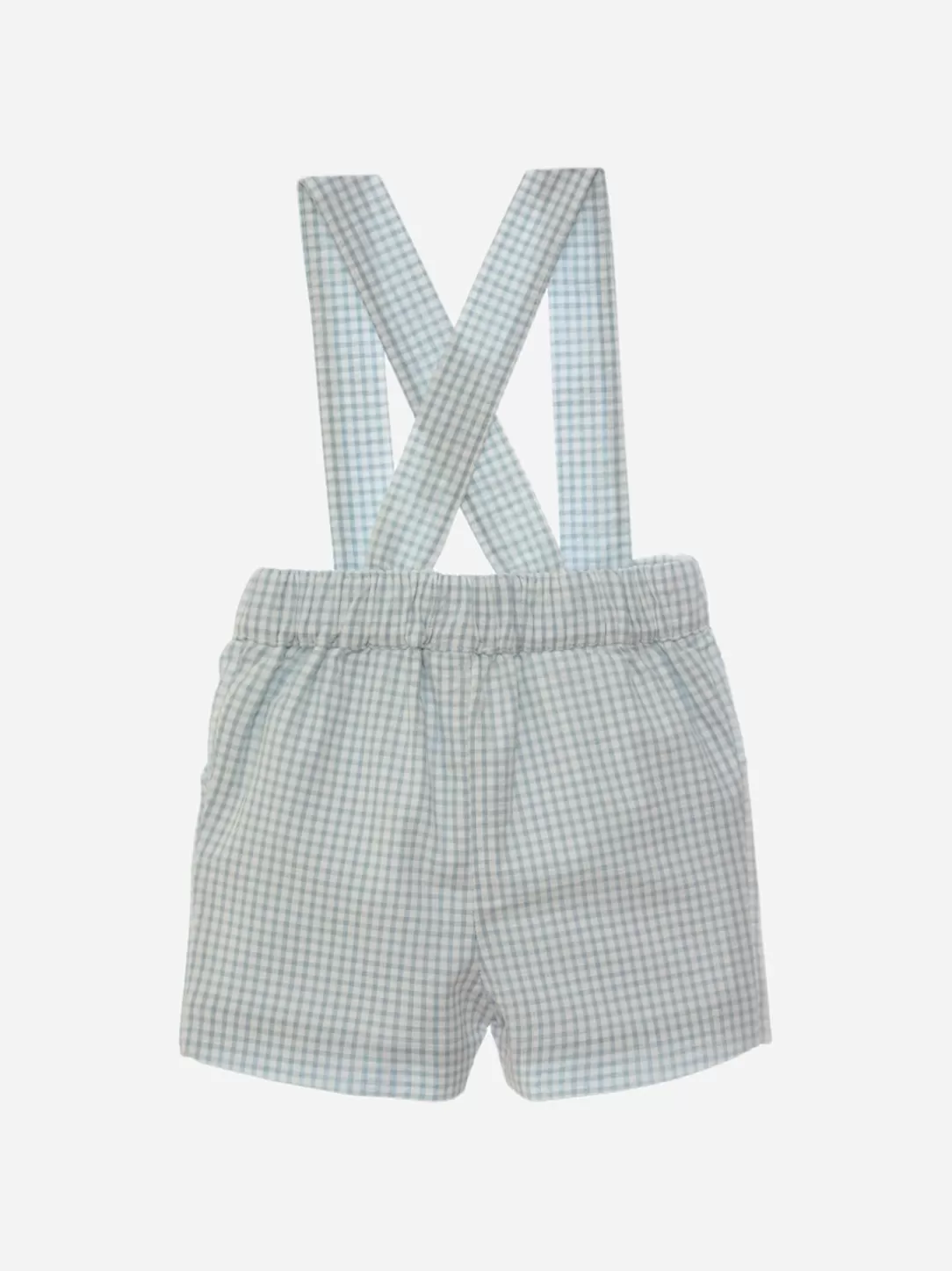 Baby Patachou Blue Seersucker Checkered Overall Shorts