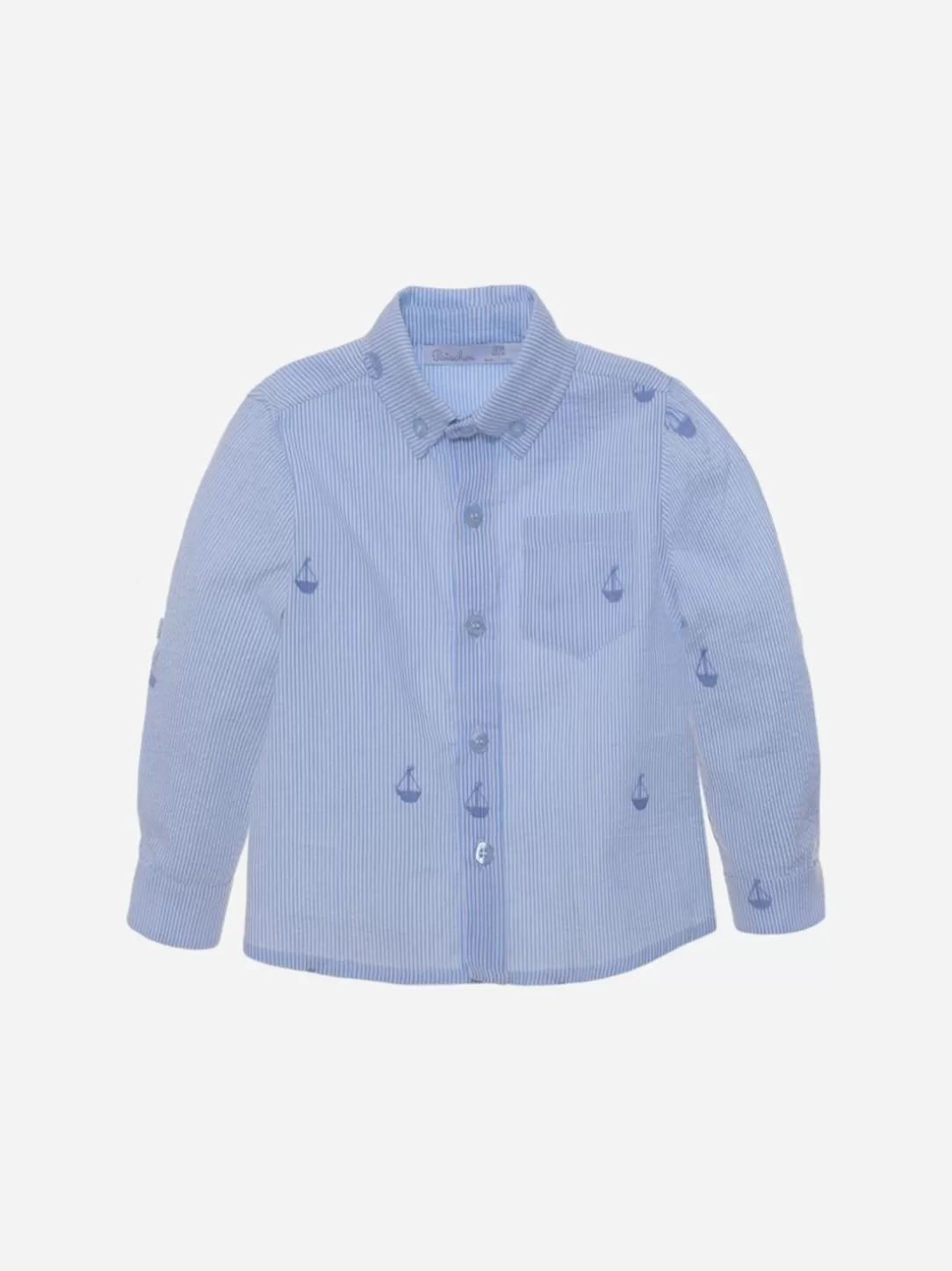 Baby Patachou Blue Shirt With Boat Embroidery