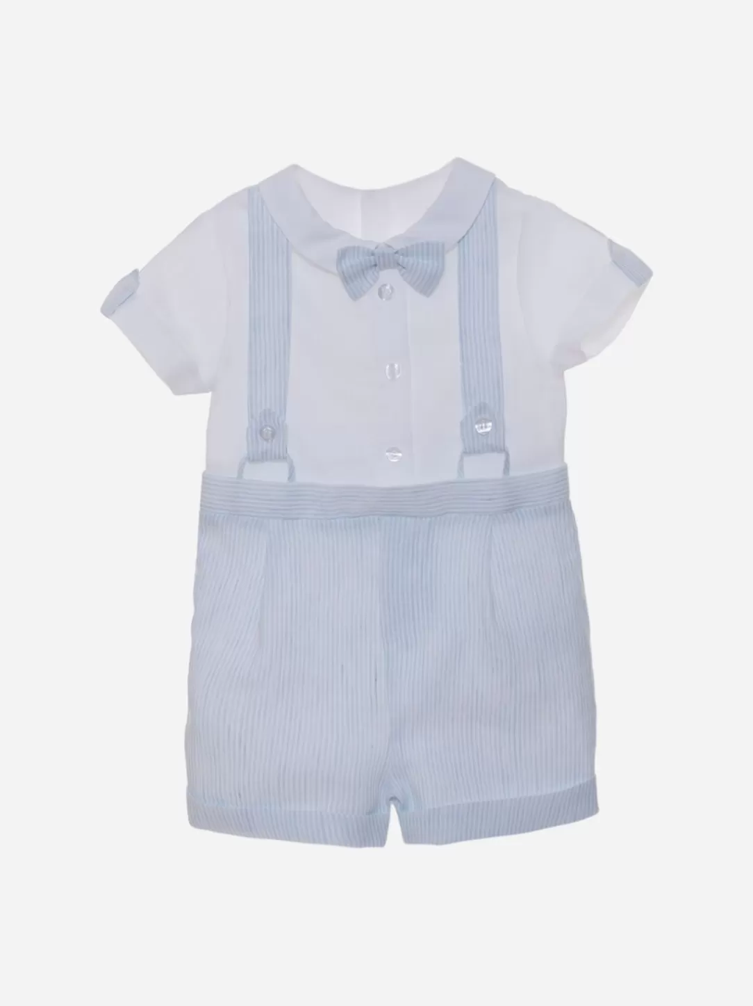 Baby Patachou Boy'S White And Blue Jumpsuit With Bow And Suspenders