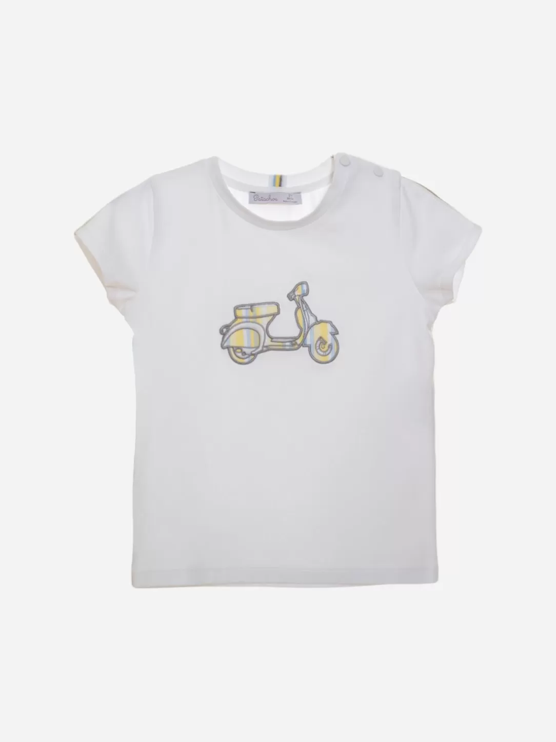 Baby Patachou Boys White T-Shirt With Motorcycle Embroidery