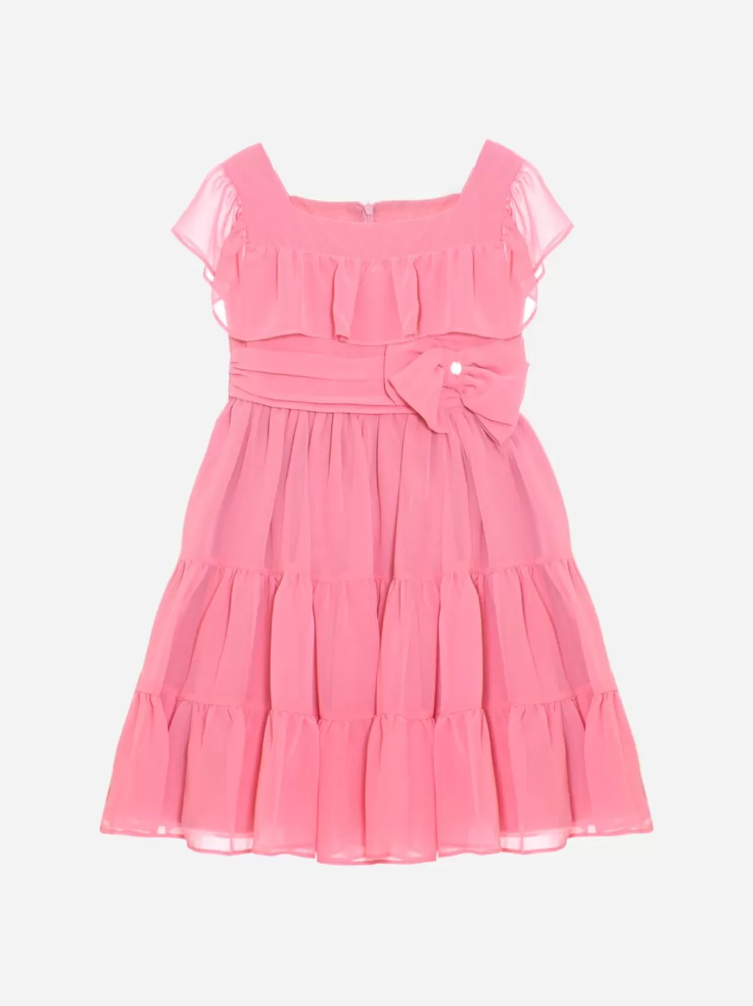 Girl Patachou Coral Chiffon Dress With Bow