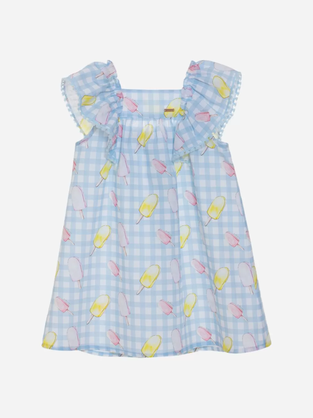 Baby Patachou Dress With Plaid And Ice Cream Print