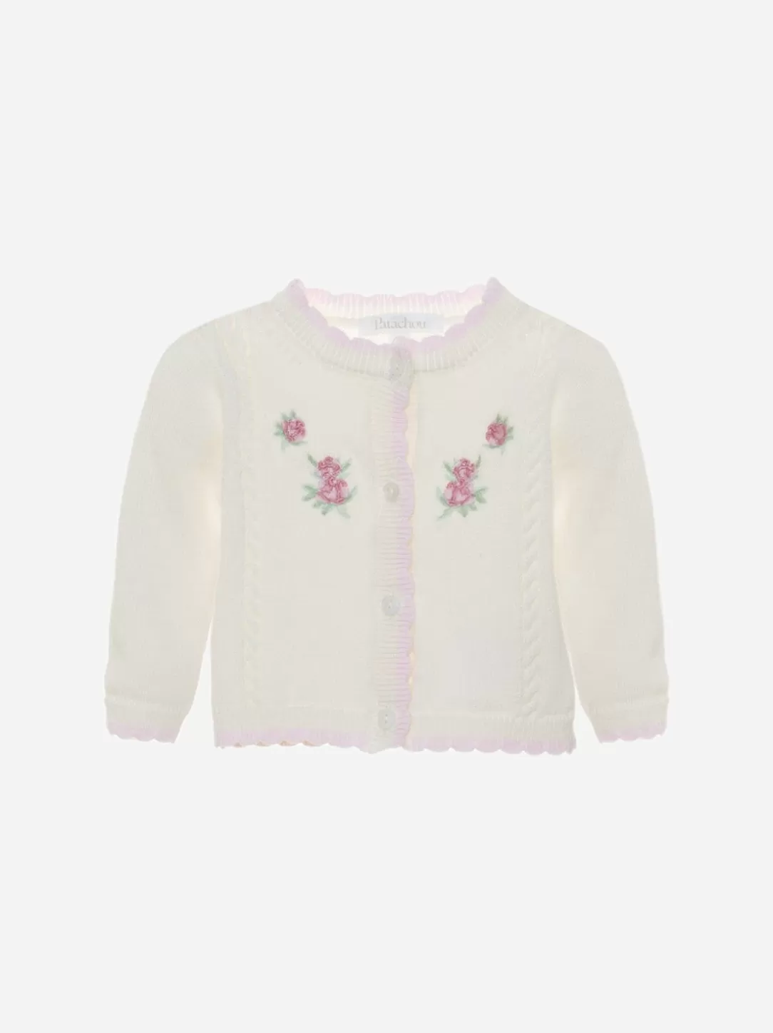 Baby Patachou Ecru Knit Cardy With Flowers