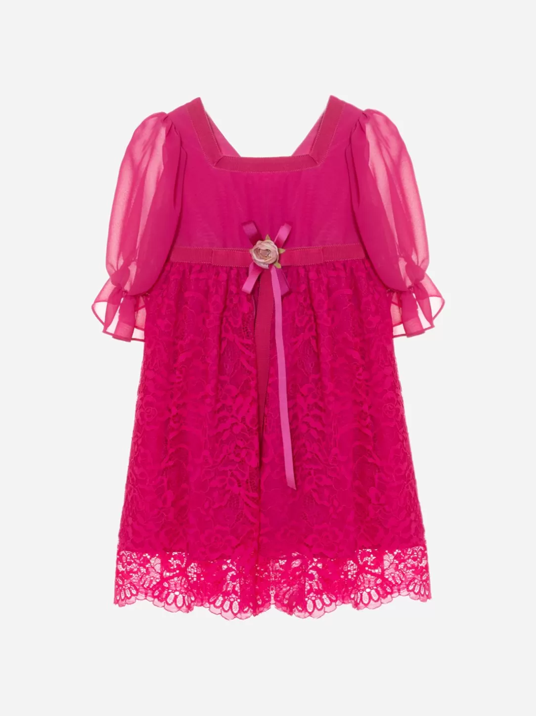 Girl Patachou Fuchsia Pink Dress With Bow And Flower