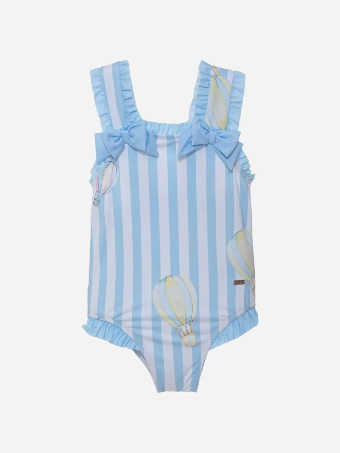 Baby Patachou Girls Blue Striped Swimsuit With Exclusive Air Balloons Print