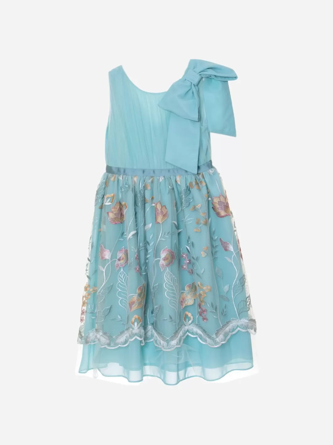 Girl Patachou Girls Dress With Water Green Floral Embroidery