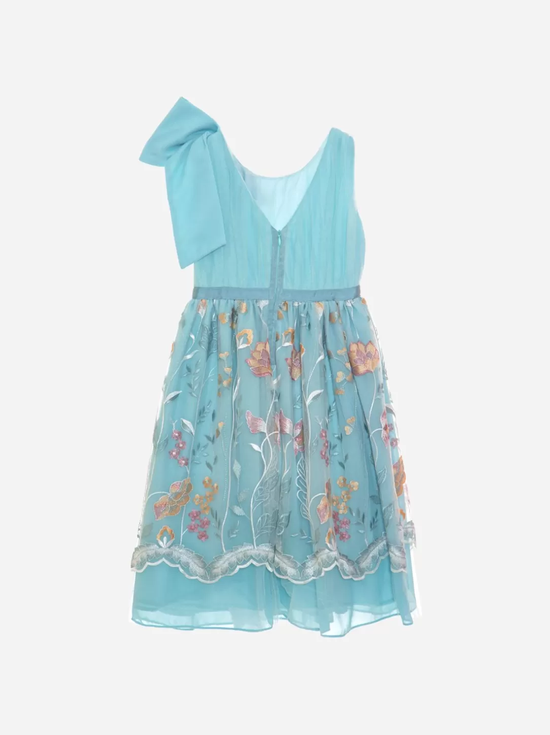 Girl Patachou Girls Dress With Water Green Floral Embroidery