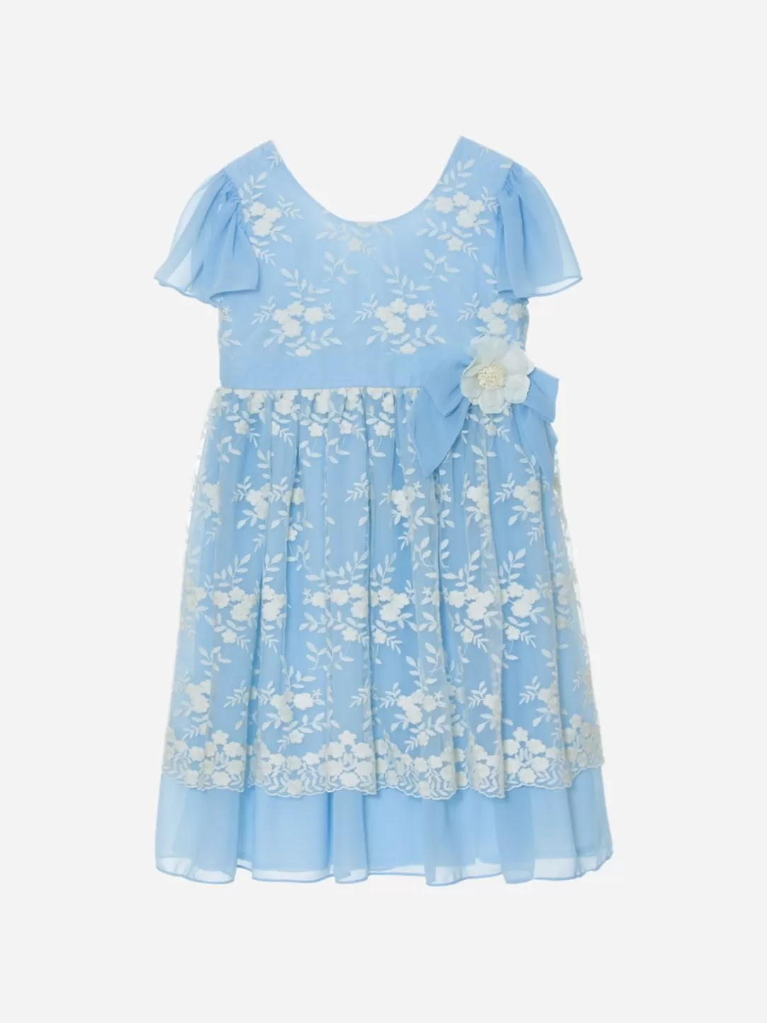 Girl Patachou Girls Light Blue Dress With Bow And Flower