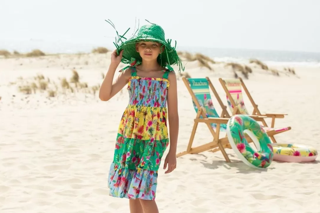 Baby Patachou Girls Multicolor Dress With Tropical Print