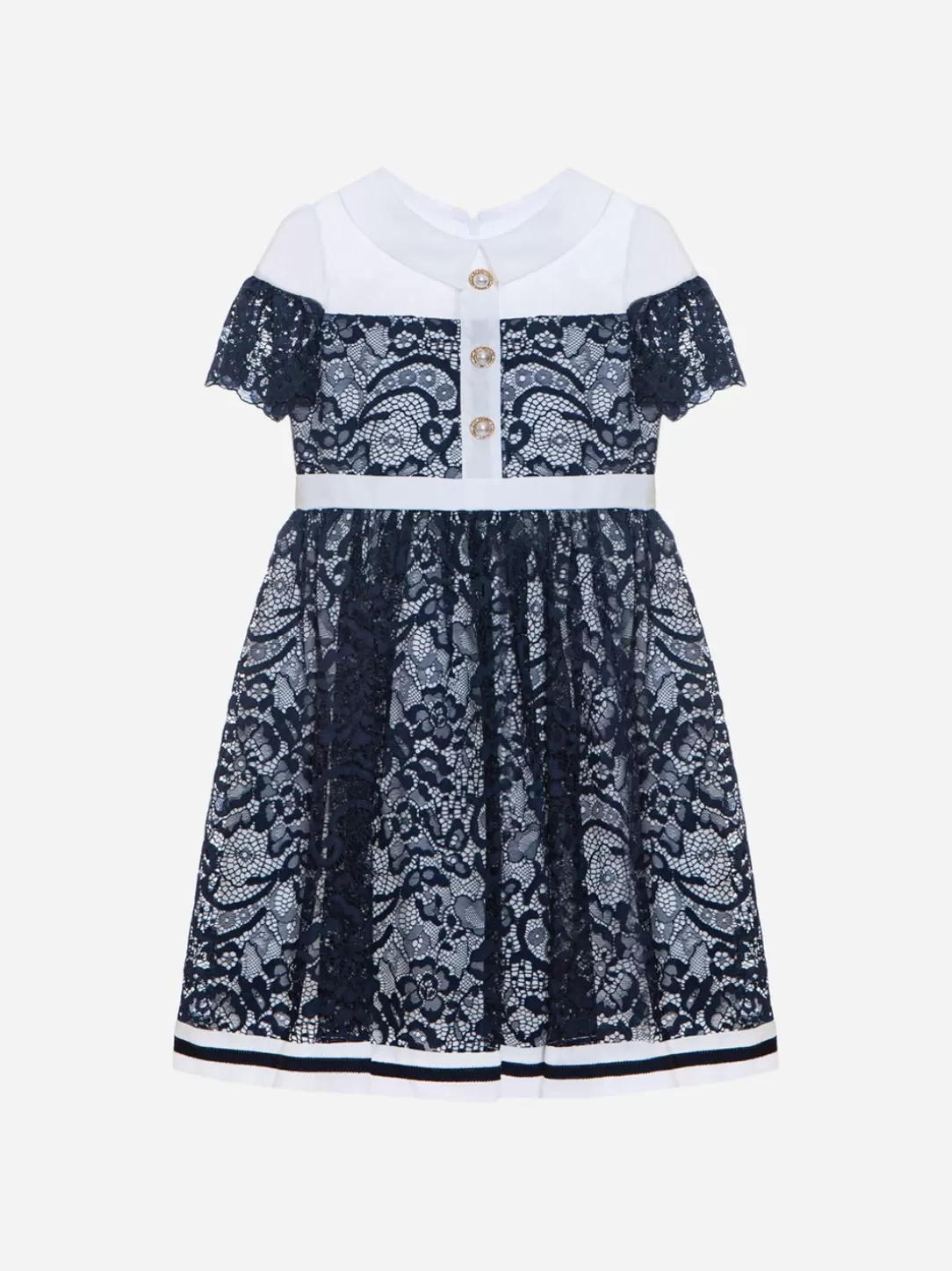 Girl Patachou Girls Navy Blue Lace And Chiffon Dress