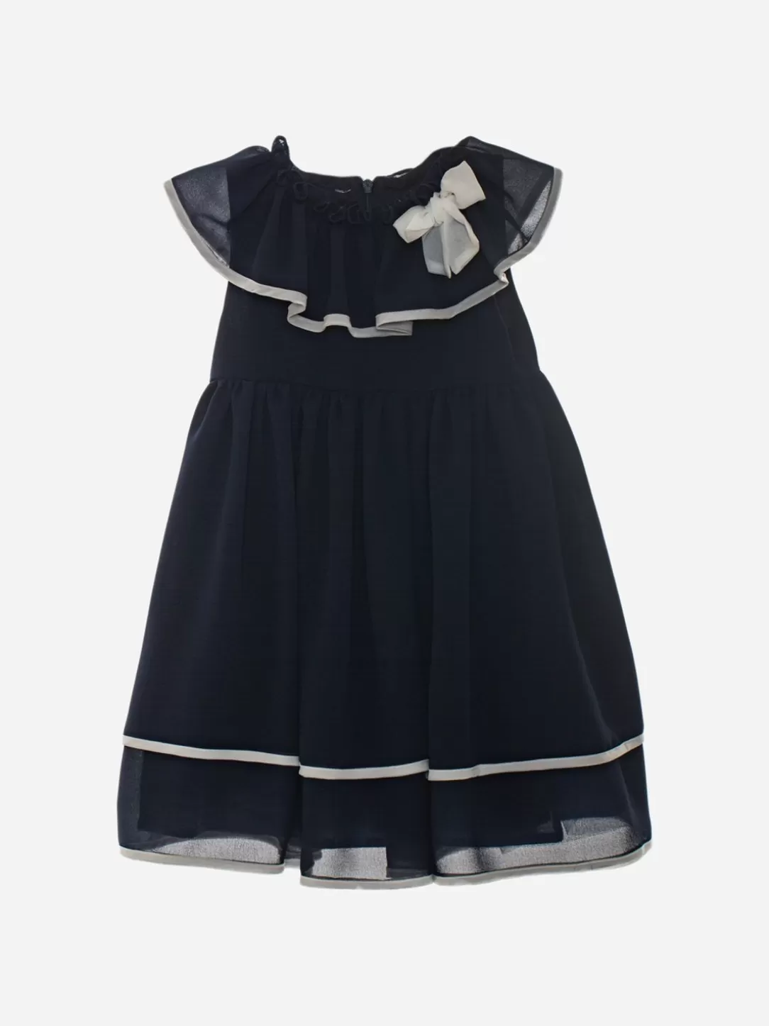 Baby Patachou Girls Special Dress In Navy Blue Chiffon