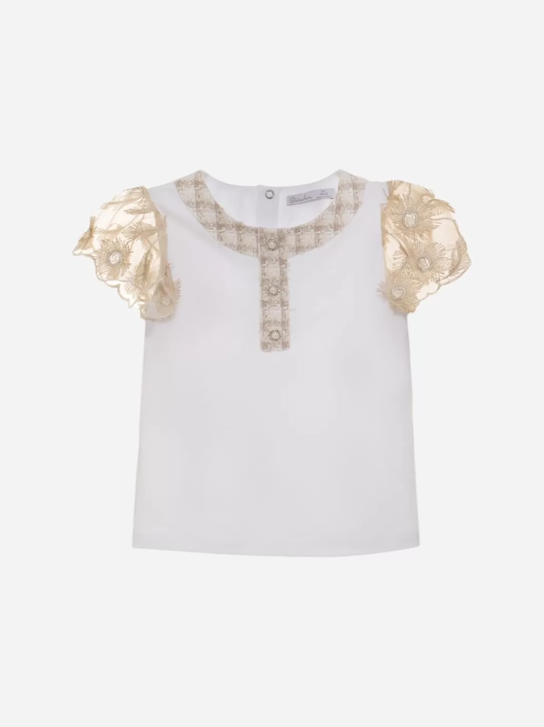 Girl Patachou Girls T-Shirt With Tulle Sleeves Embroidered In Gold