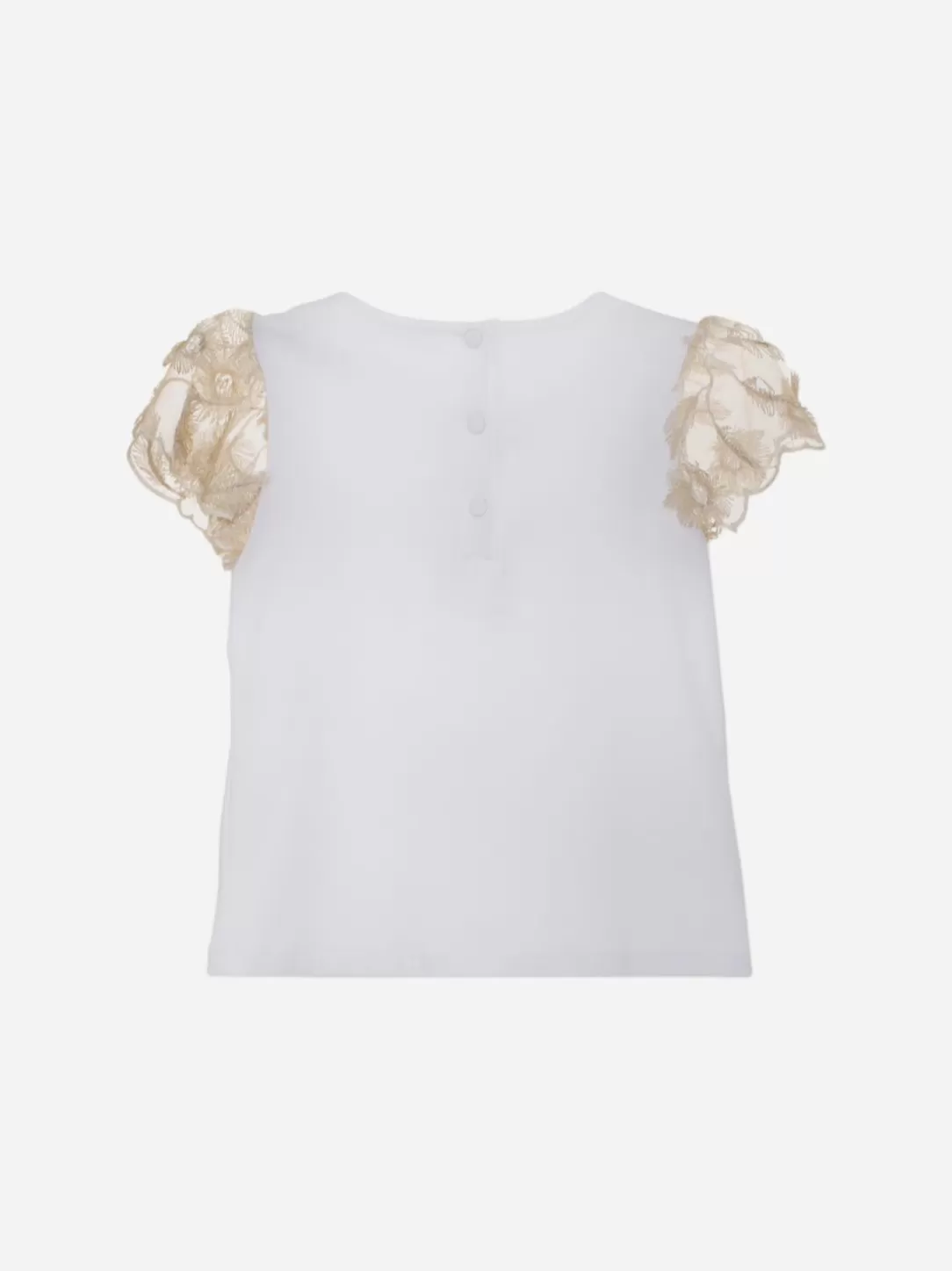 Girl Patachou Girls T-Shirt With Tulle Sleeves Embroidered In Gold