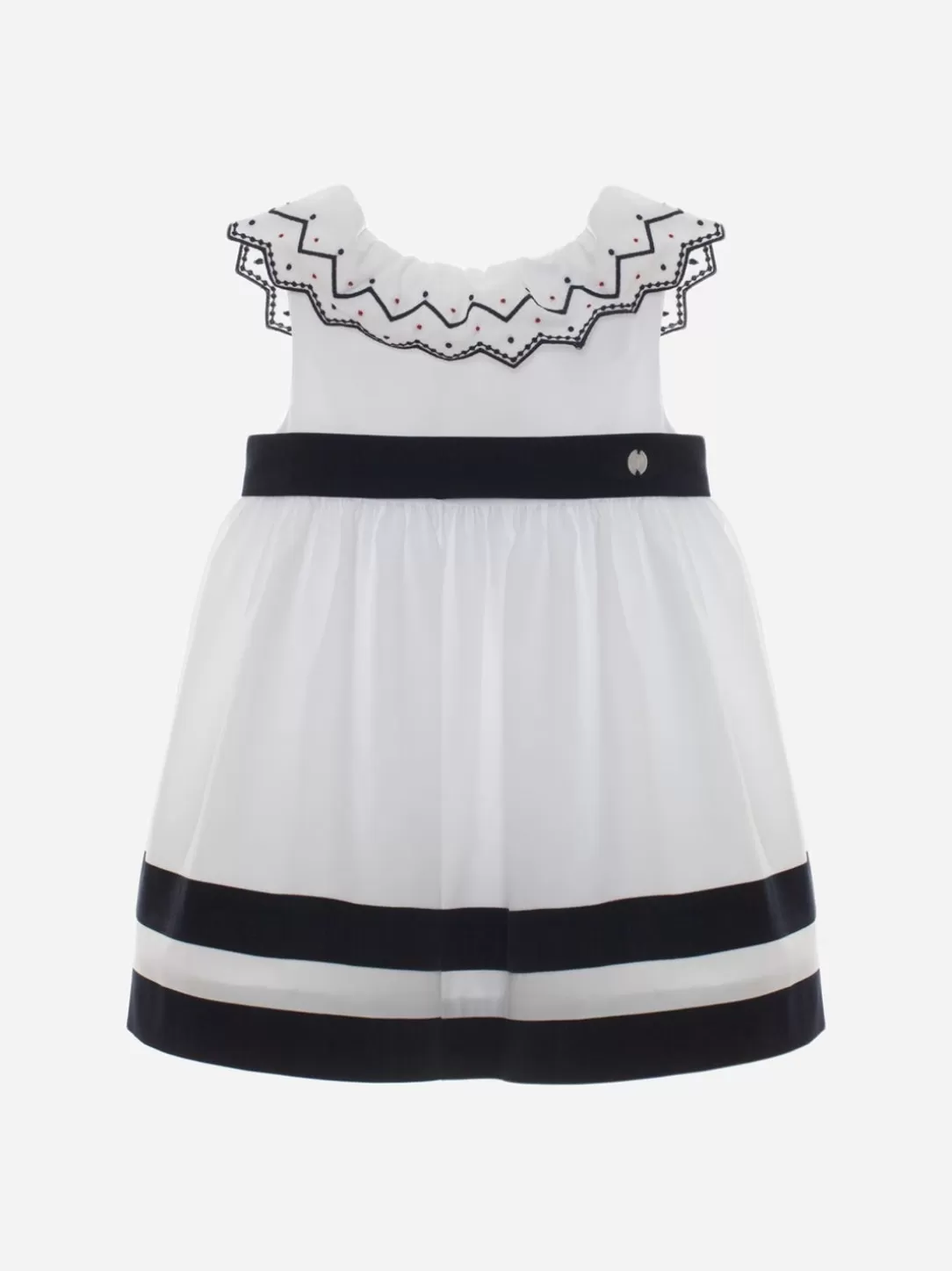 Baby Patachou Girls White And Navy Blue Dress