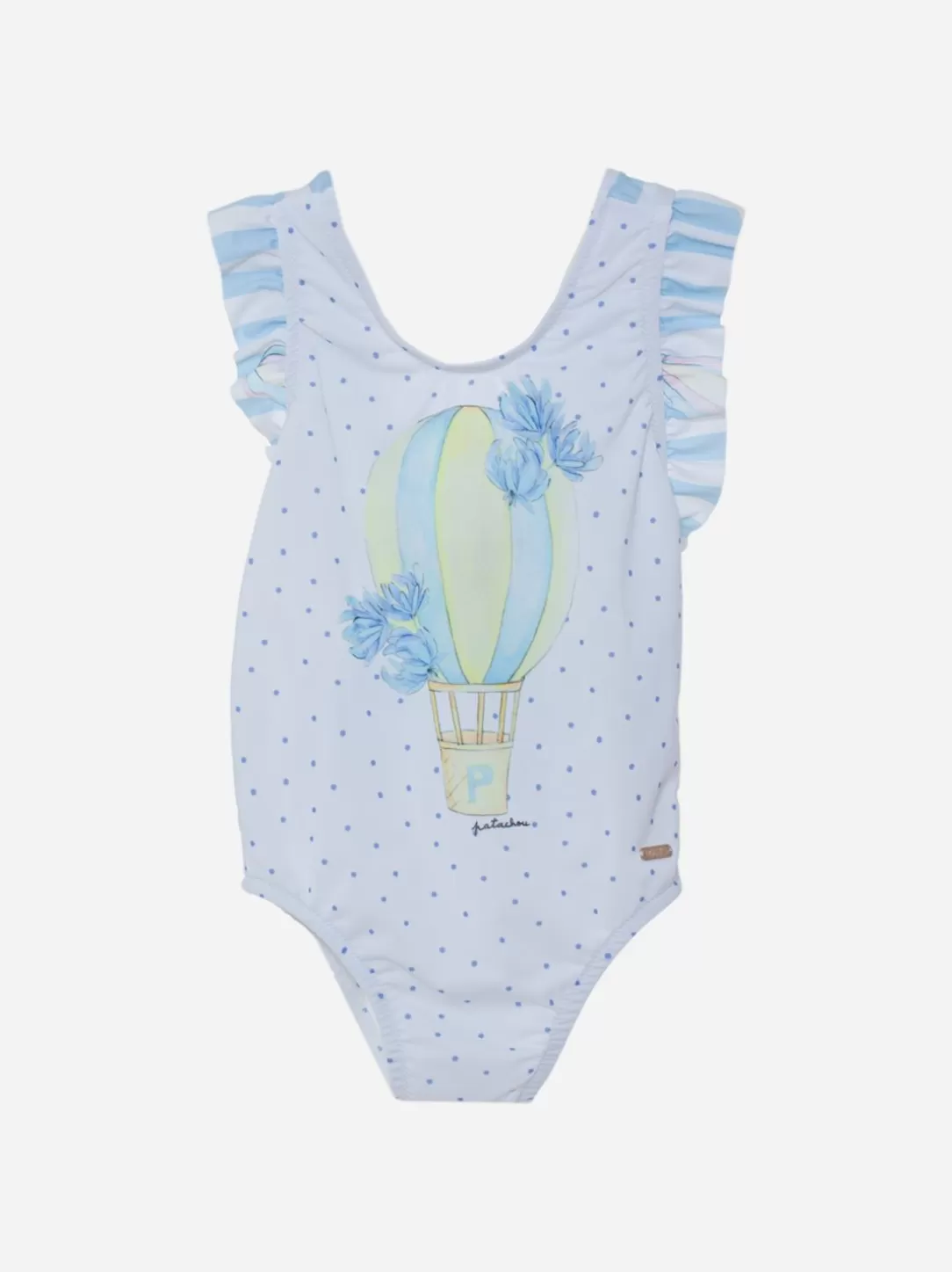 Baby Patachou Girls White Swimsuit Decorated With Blue Balls Print