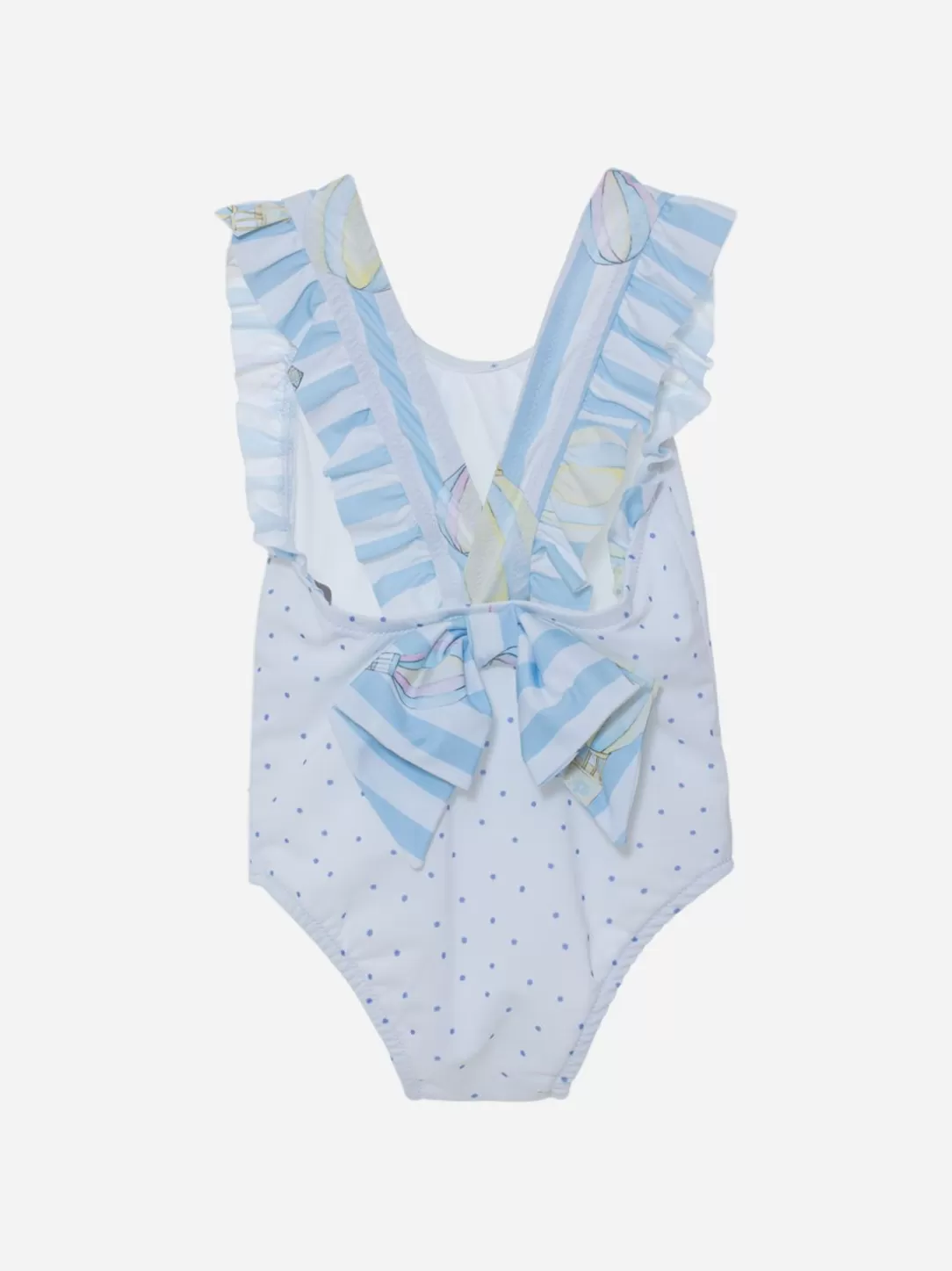 Baby Patachou Girls White Swimsuit Decorated With Blue Balls Print