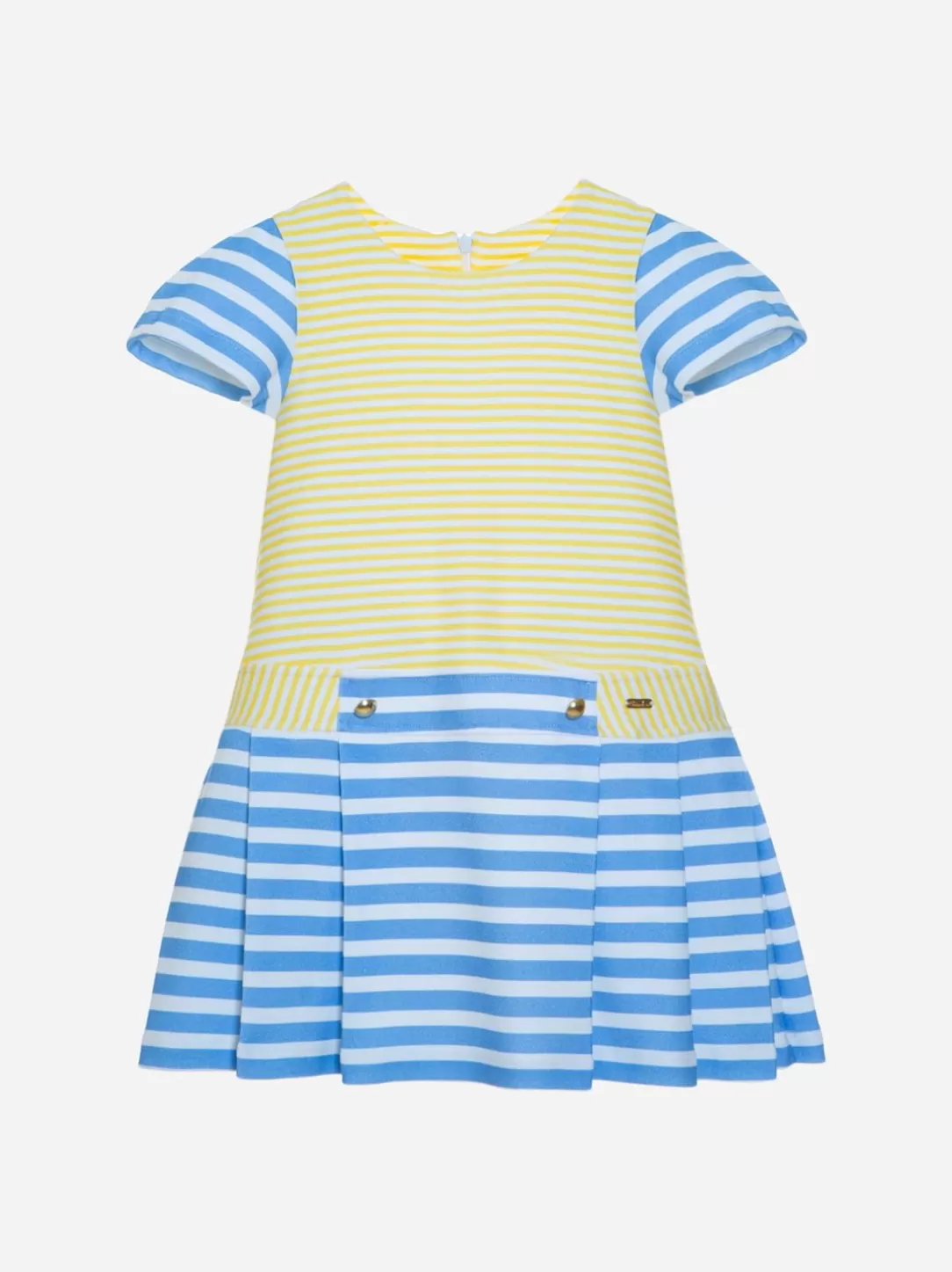 Girl Patachou Girls Yellow Dress With Blue And White Stripes