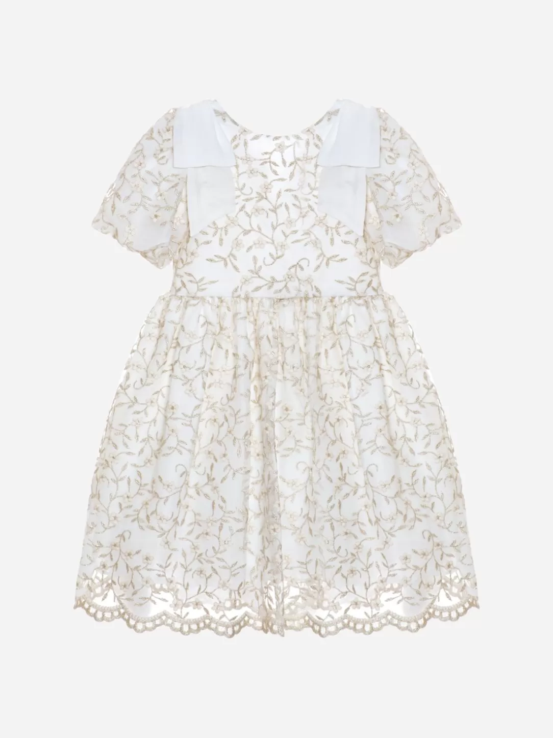 Girl Patachou Gold Embroidered Tulle Dress