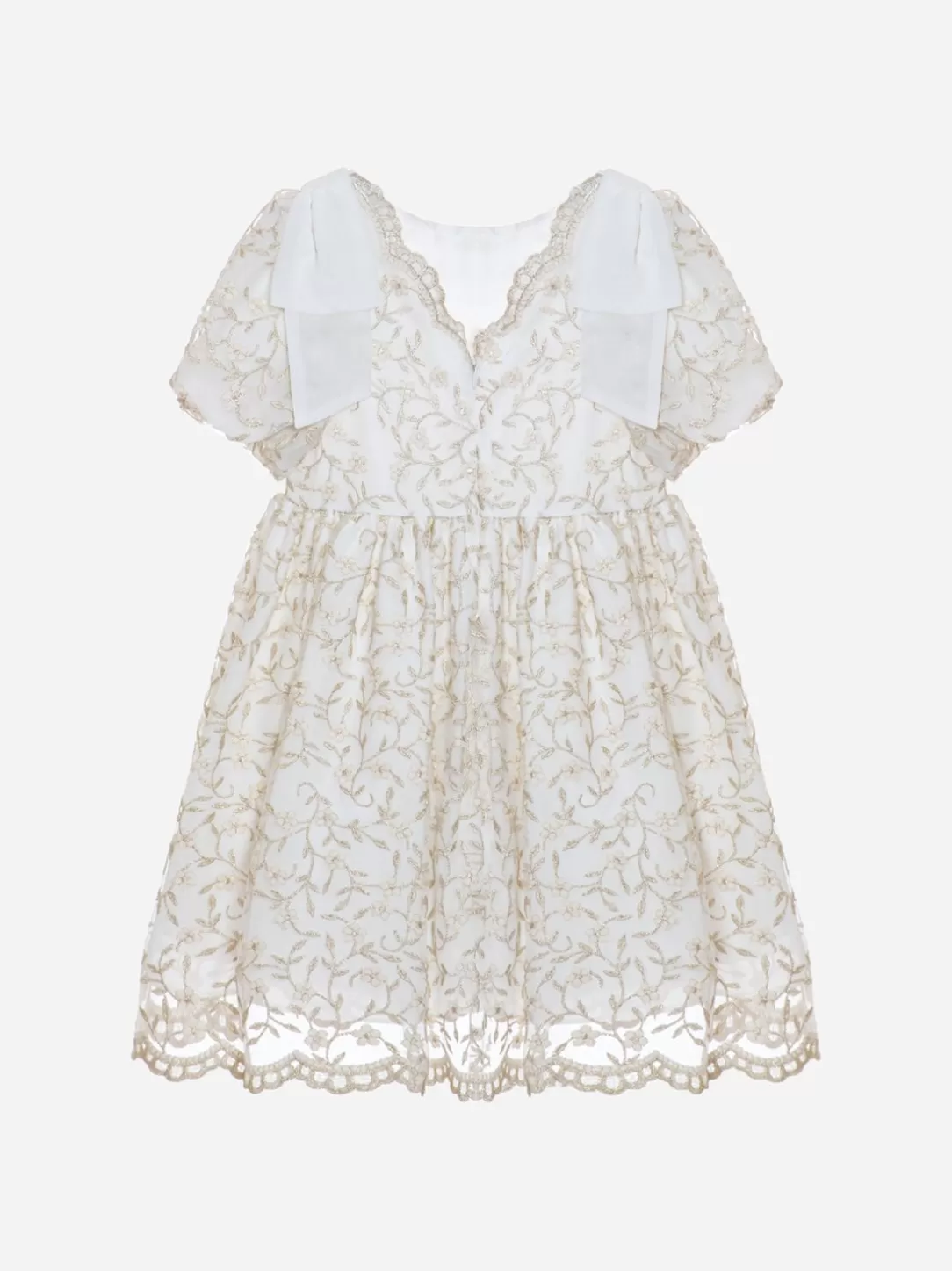 Girl Patachou Gold Embroidered Tulle Dress