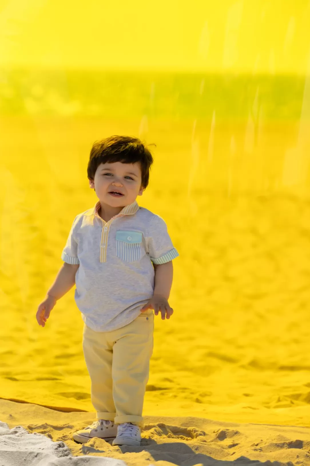 Boy Patachou Gray Polo With Multicolor Stripes