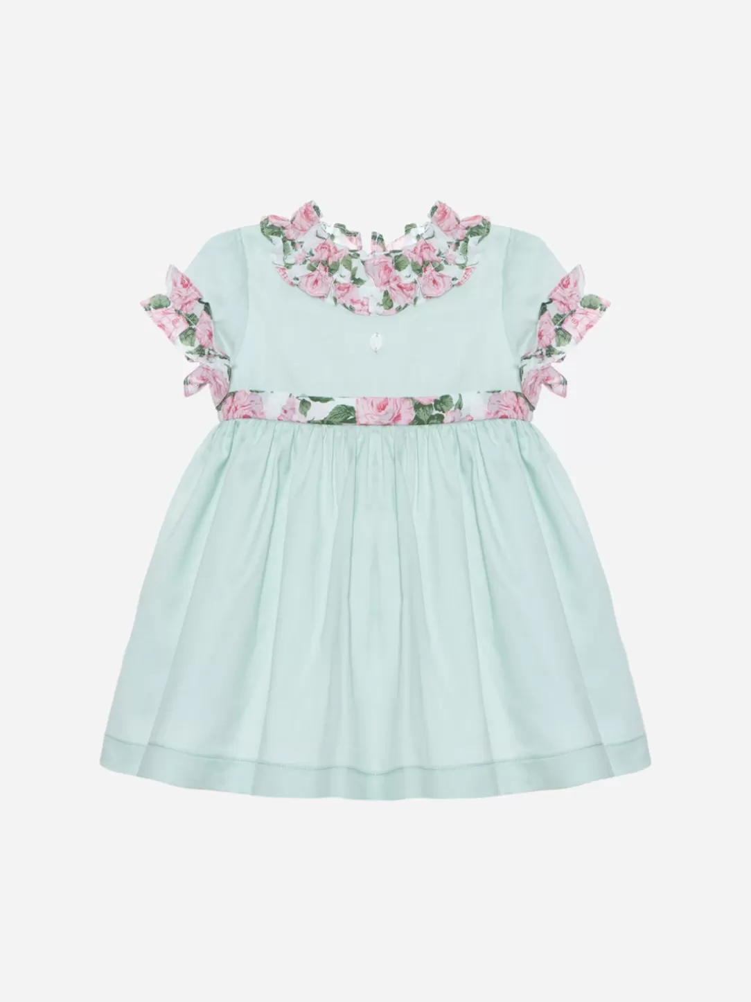Baby Patachou Green Water Dress Made In Voile With Frills In Liberty Print