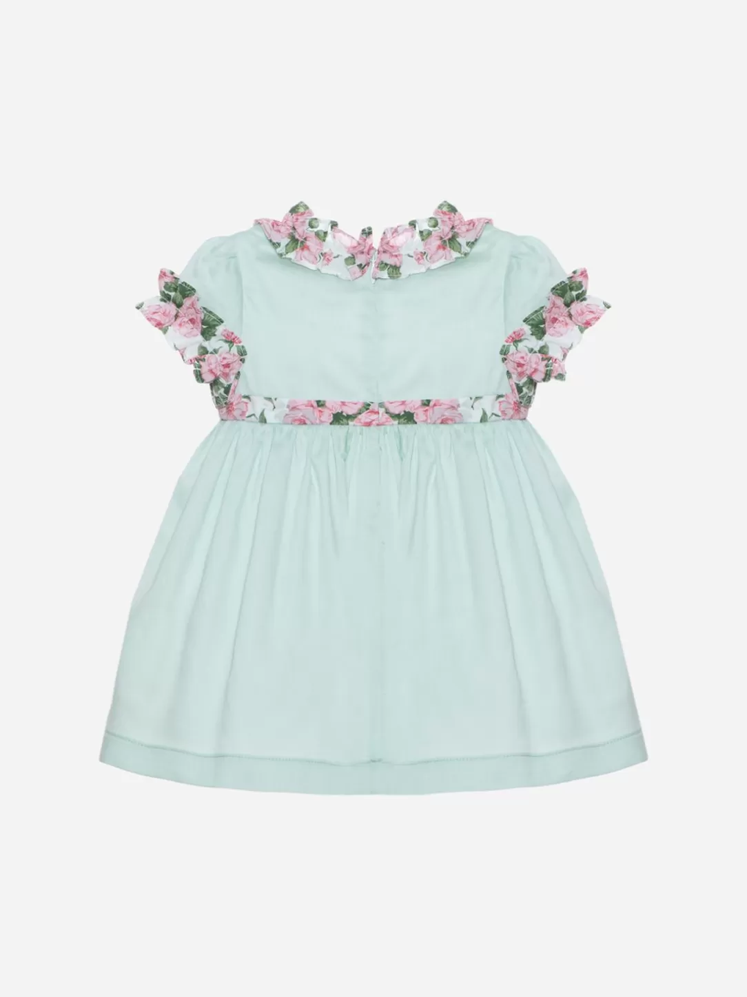 Baby Patachou Green Water Dress Made In Voile With Frills In Liberty Print