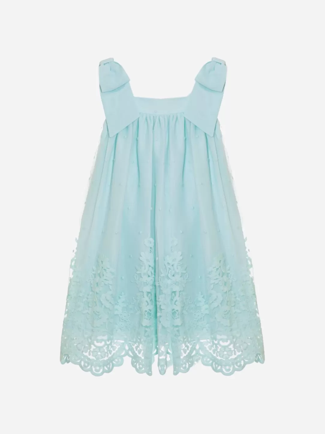 Girl Patachou Green Water Embroidered Strapless Dress