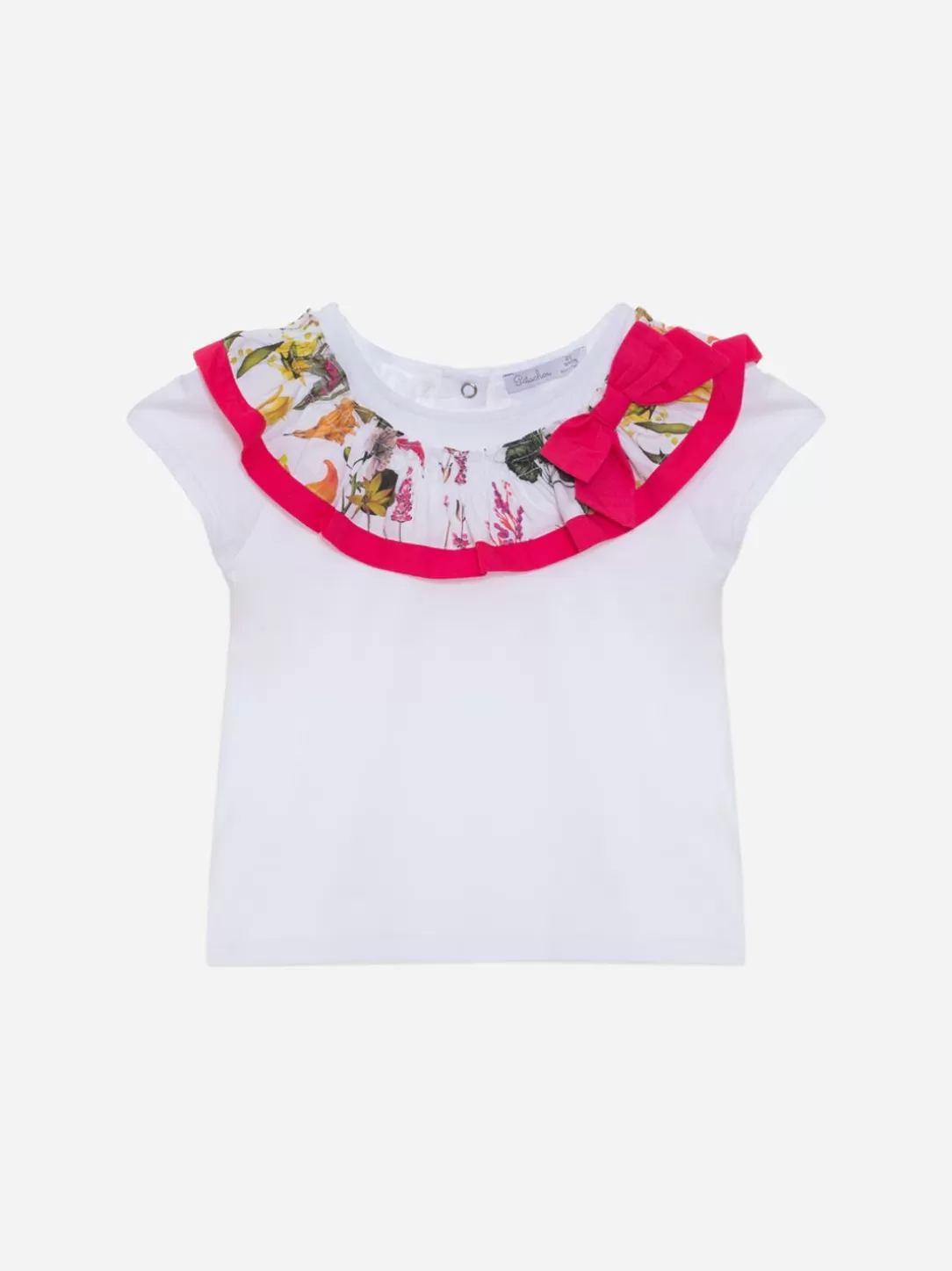 Girl Patachou Kids Girl White Botanic Print Cap Sleeve Tee