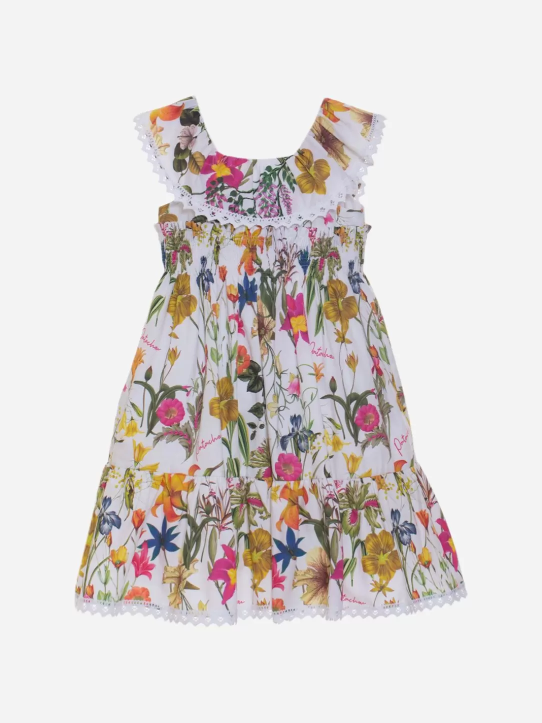 Girl Patachou Kids Girl White Botanic Print Frilled Dress