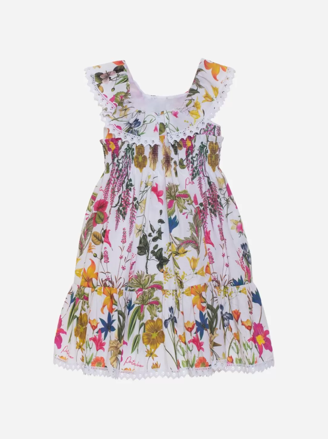 Girl Patachou Kids Girl White Botanic Print Frilled Dress