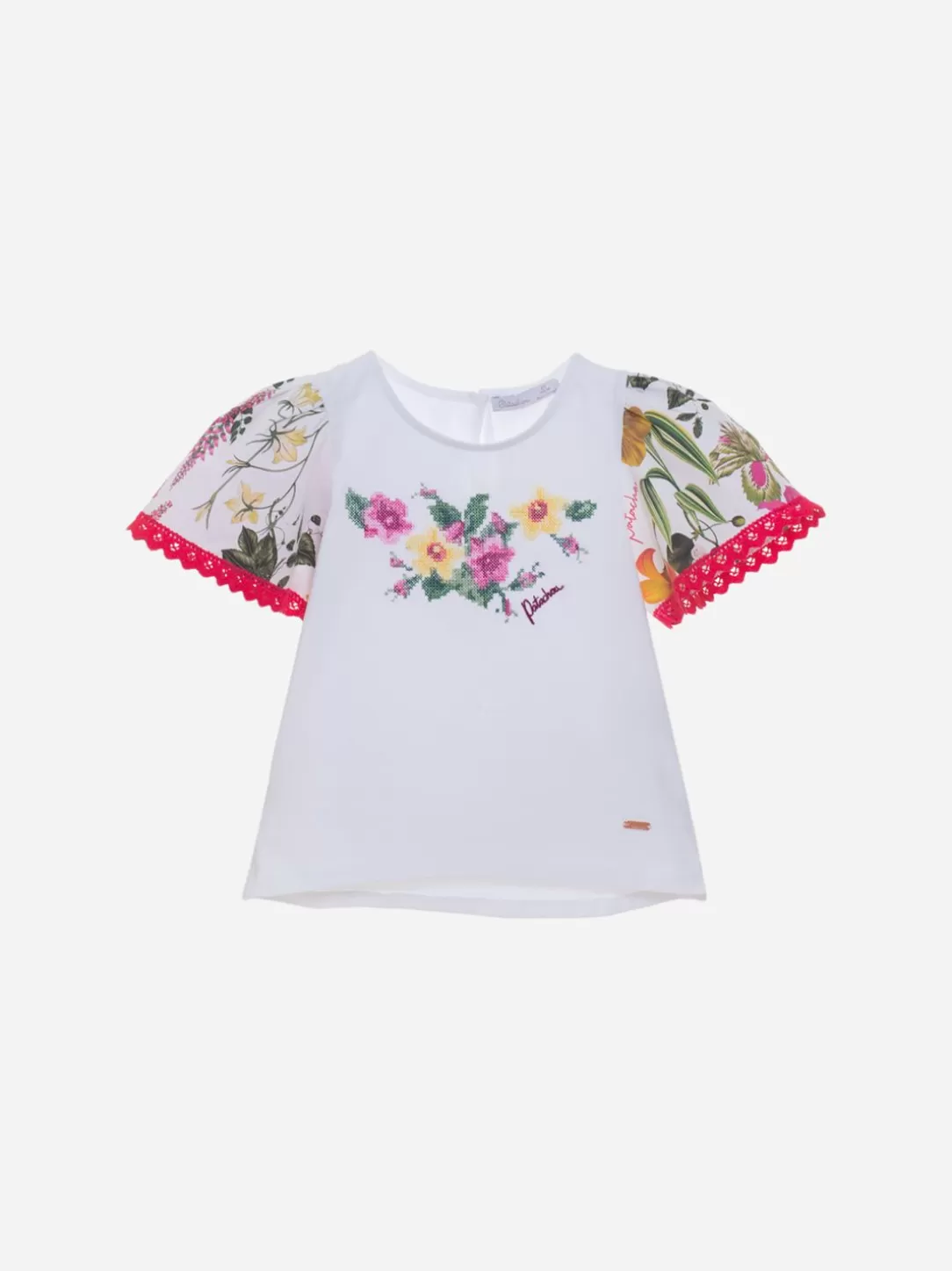 Girl Patachou Kids Girl White Botanic Print T-Shirt