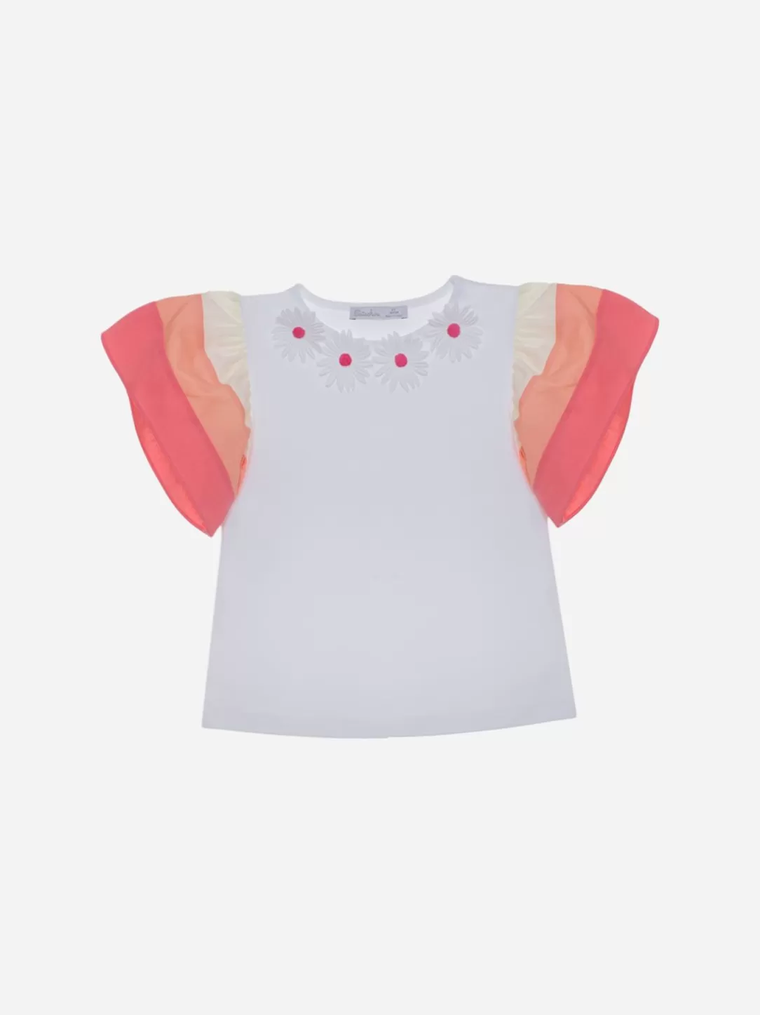 Girl Patachou Kids Girl White T-Shirt With Coral Stripes