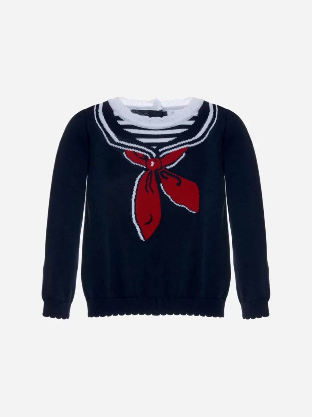 Girl Patachou Marine Sweater With Nautical Collar Design