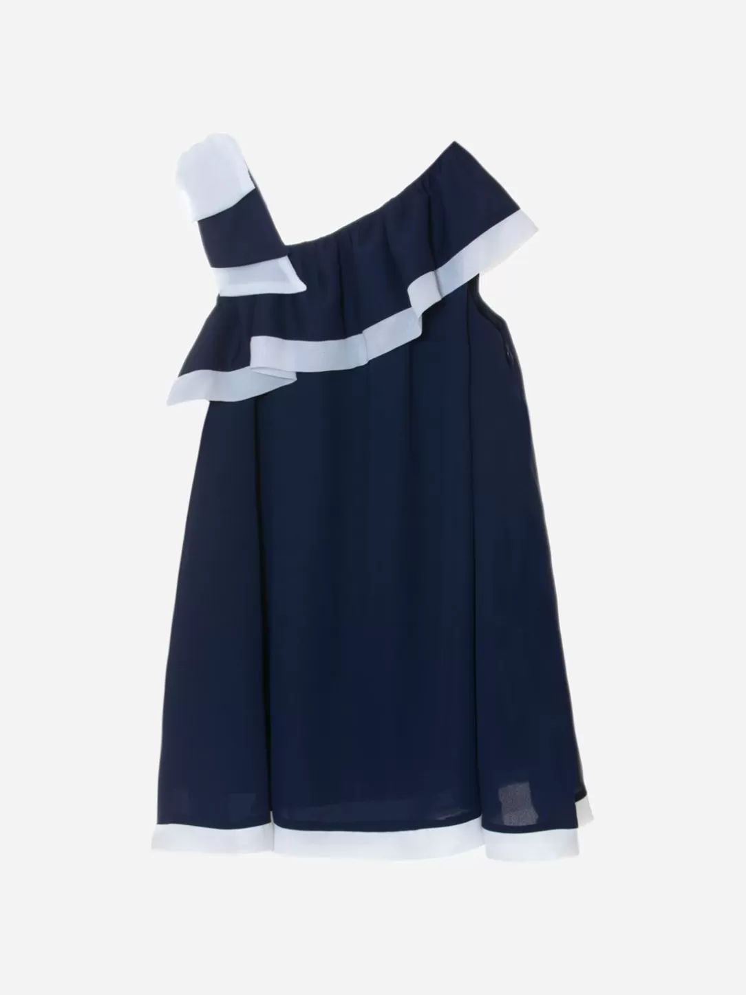 Girl Patachou Navy Blue And White Chiffon Girls Dress