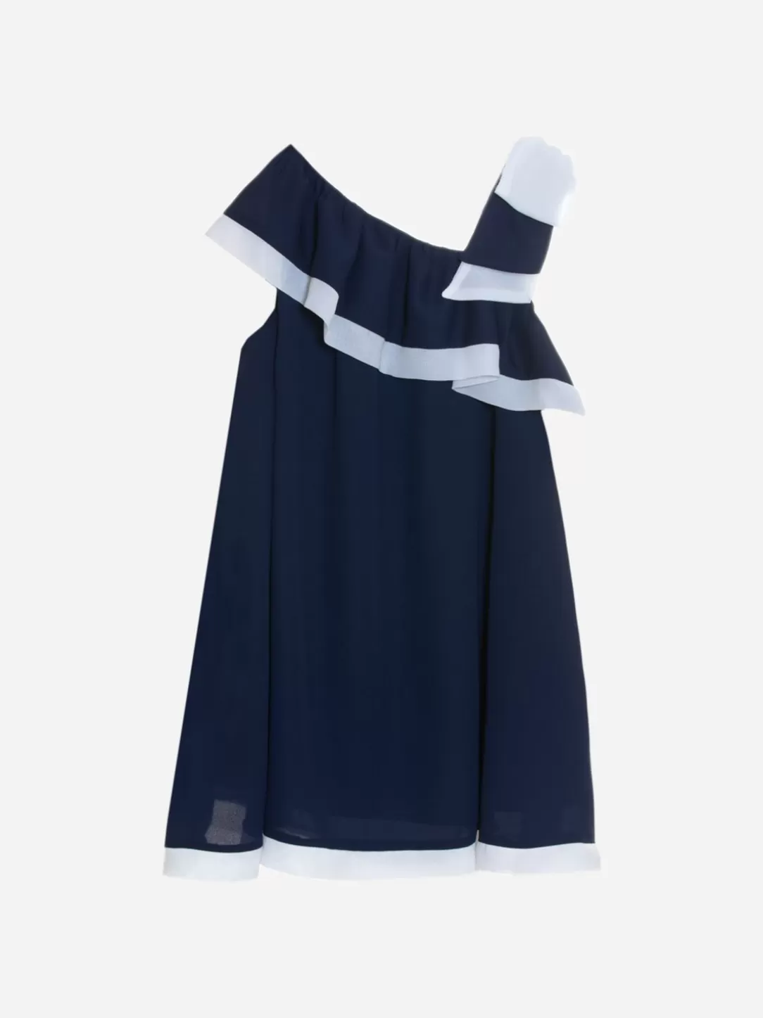 Girl Patachou Navy Blue And White Chiffon Girls Dress