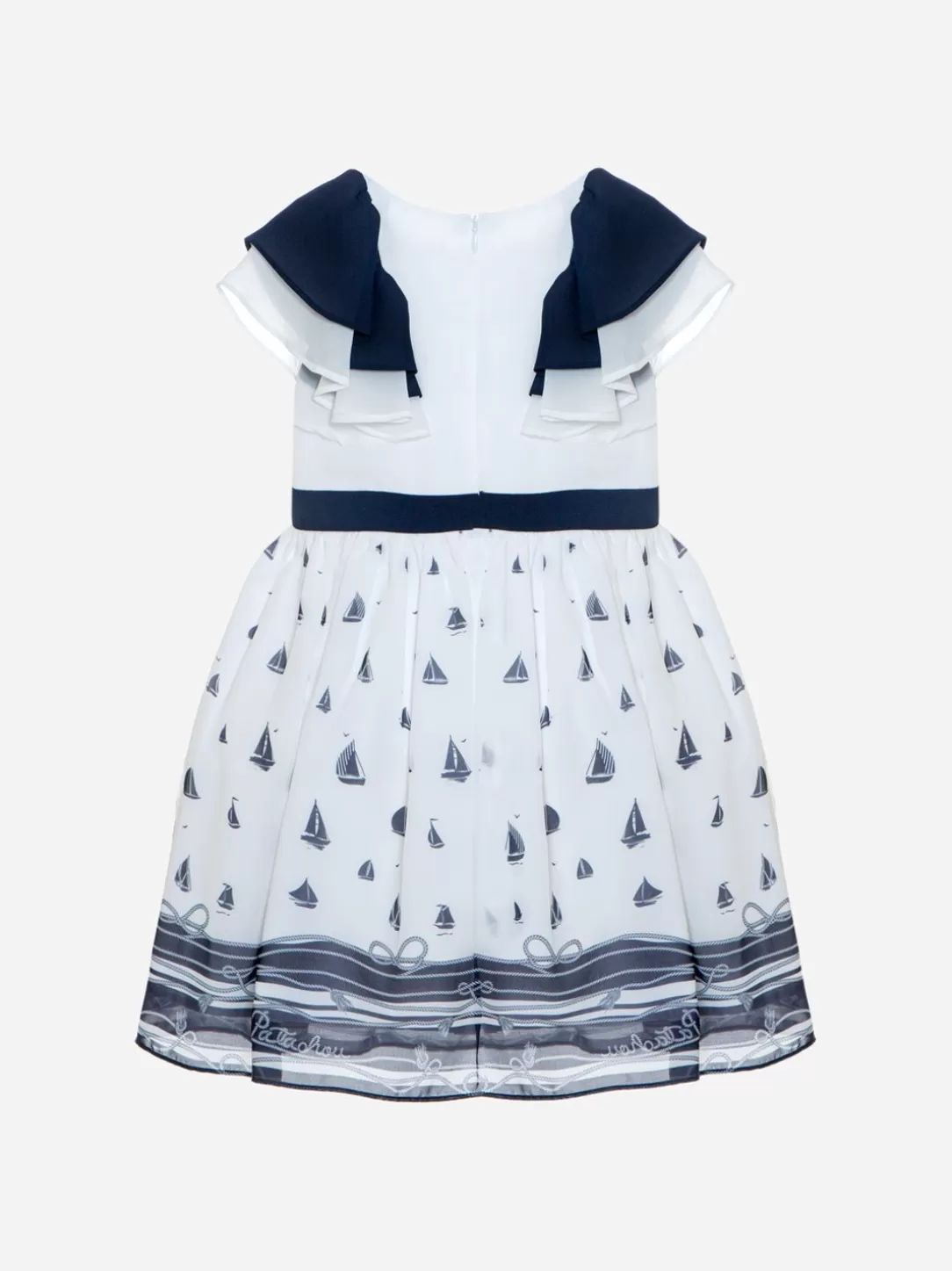 Girl Patachou Navy Blue And White Dress With Nautical Print