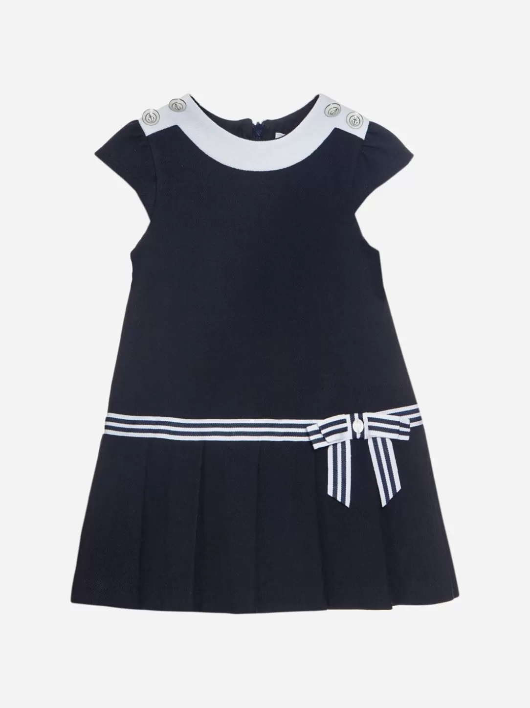 Baby Patachou Navy Blue Dress Made In Jersey Piquet