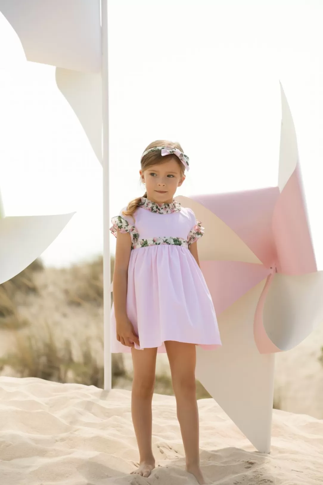 Baby Patachou Pink Dress Made In Voile With Frills In Liberty Print