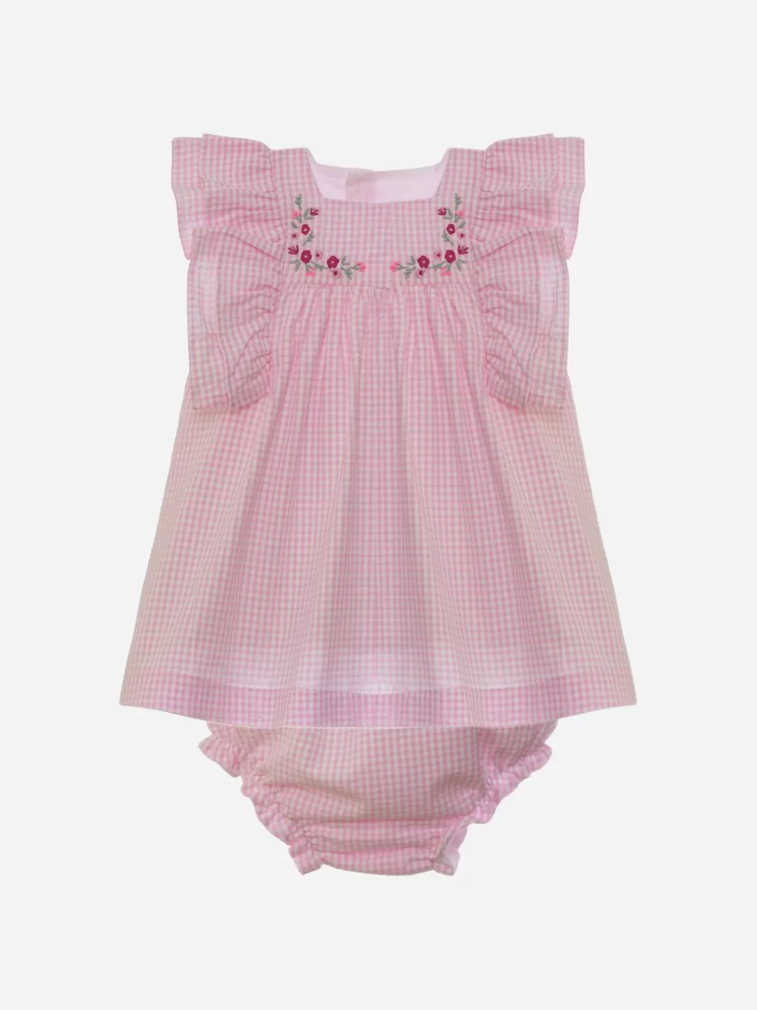 Baby Patachou Pink Seersucker Checkered Dress With Bloomers